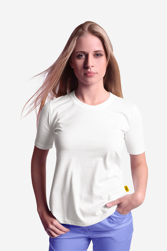 Biały antystatyczny t-shirt esd